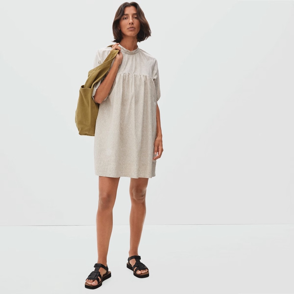 Everlane The Shirred Mini Dress in Sandstone